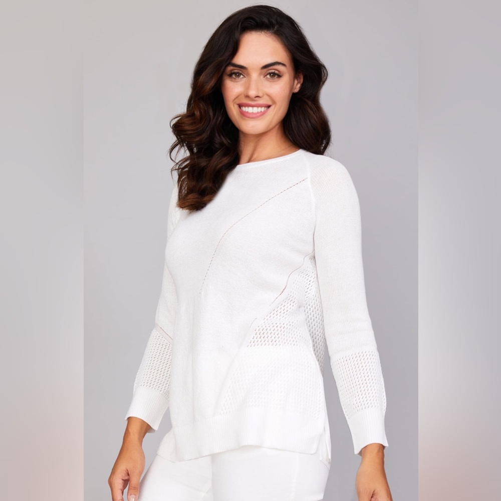 Peace of Cloth MIXED STITCH LONG SLEEVE: Knit Size MEDIUM White